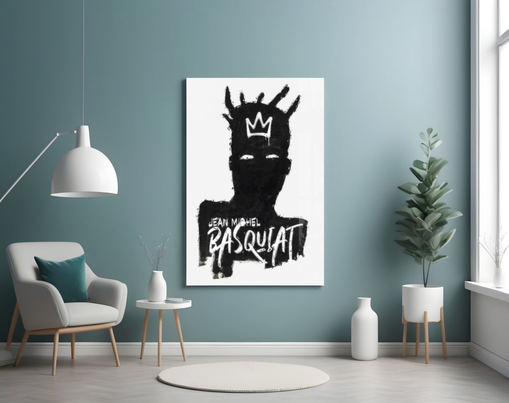Neo-Expressionist Crown Graffiti Glass Wall Art || Designer Collection