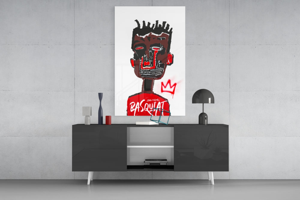 Neo-Expressionist Crown Graffiti Glass Wall Art || Designer Collection