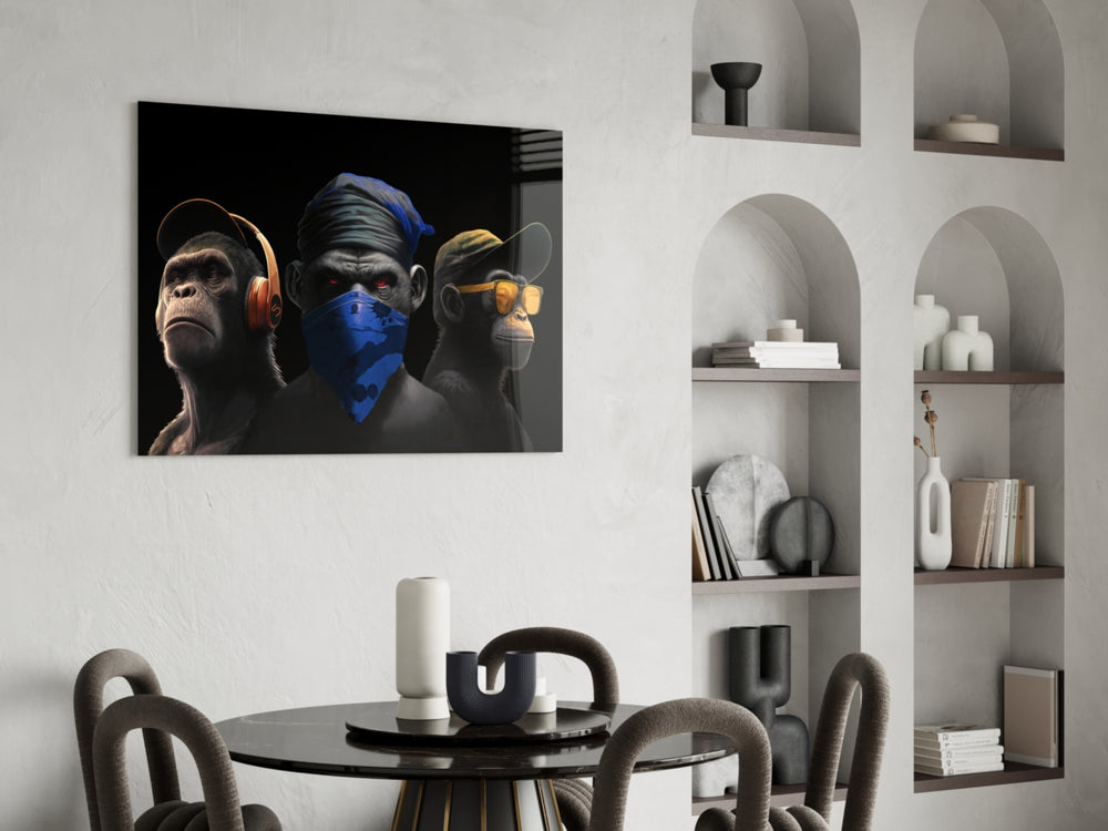Wise Monkeys panel adding editorial drama to a teen lounge wall