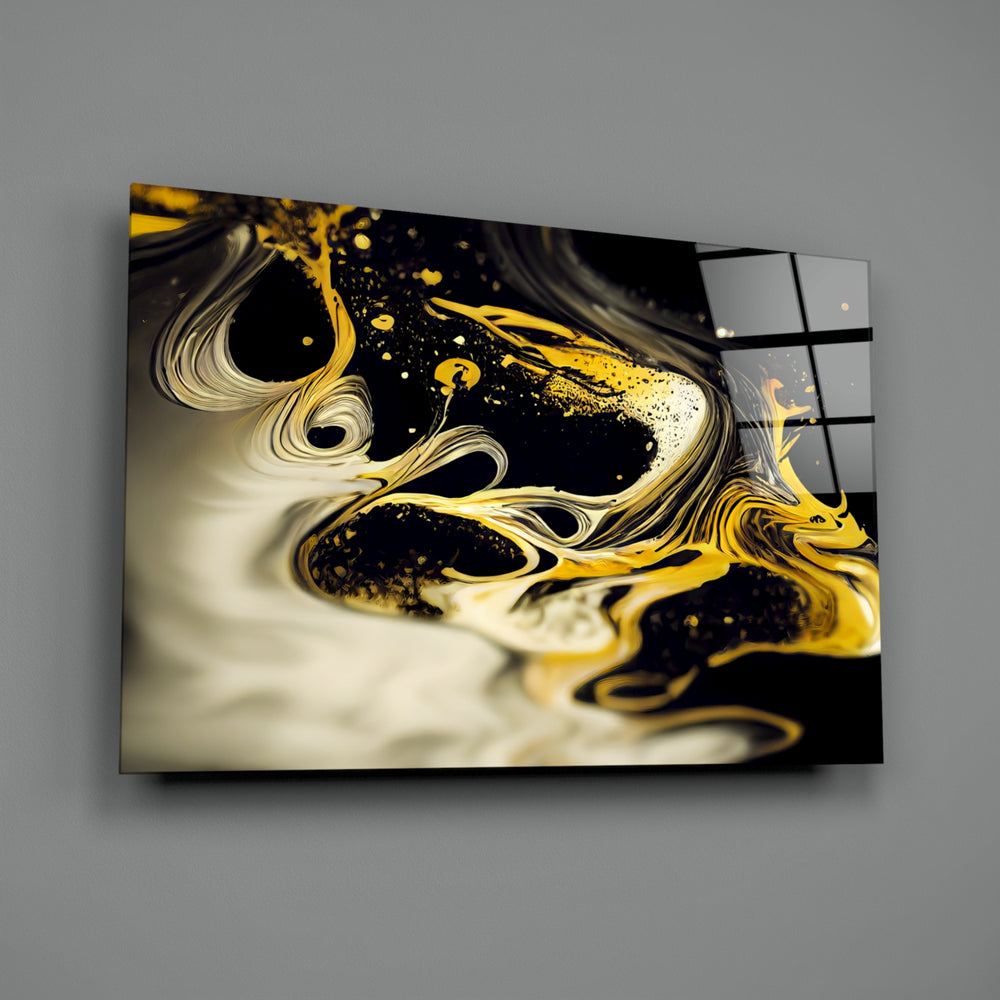 Fluid-art panel bringing molten elegance to a contemporary dining room