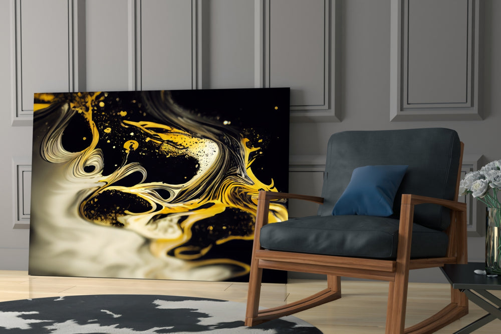 Golden Splash glass print enhancing a dressing room with luxurious palette