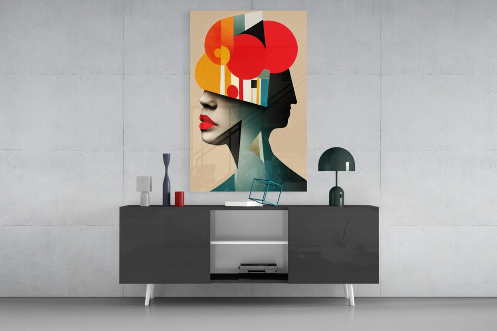Geometric Thoughts panel catching lamp light to reveal its modernist poise