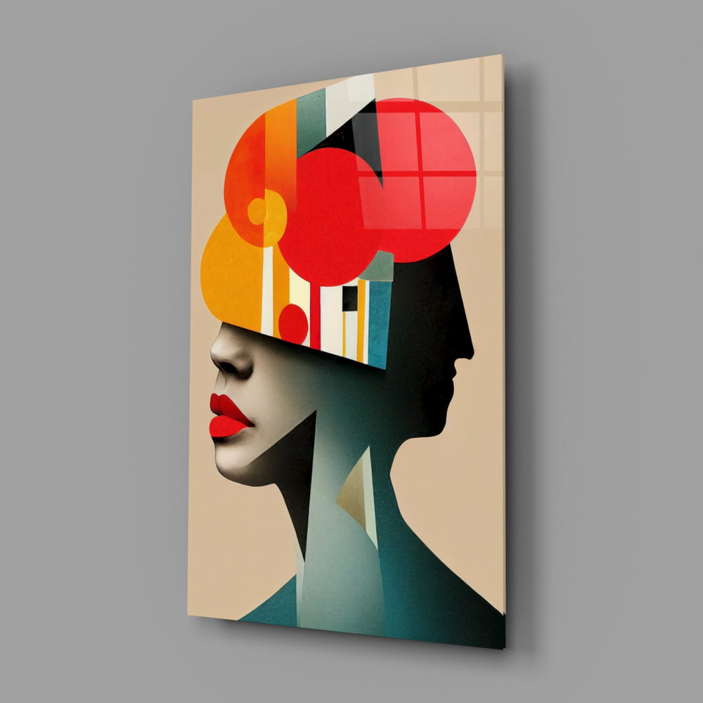 Geometric-portrait panel bringing modernist poise to a contemporary study