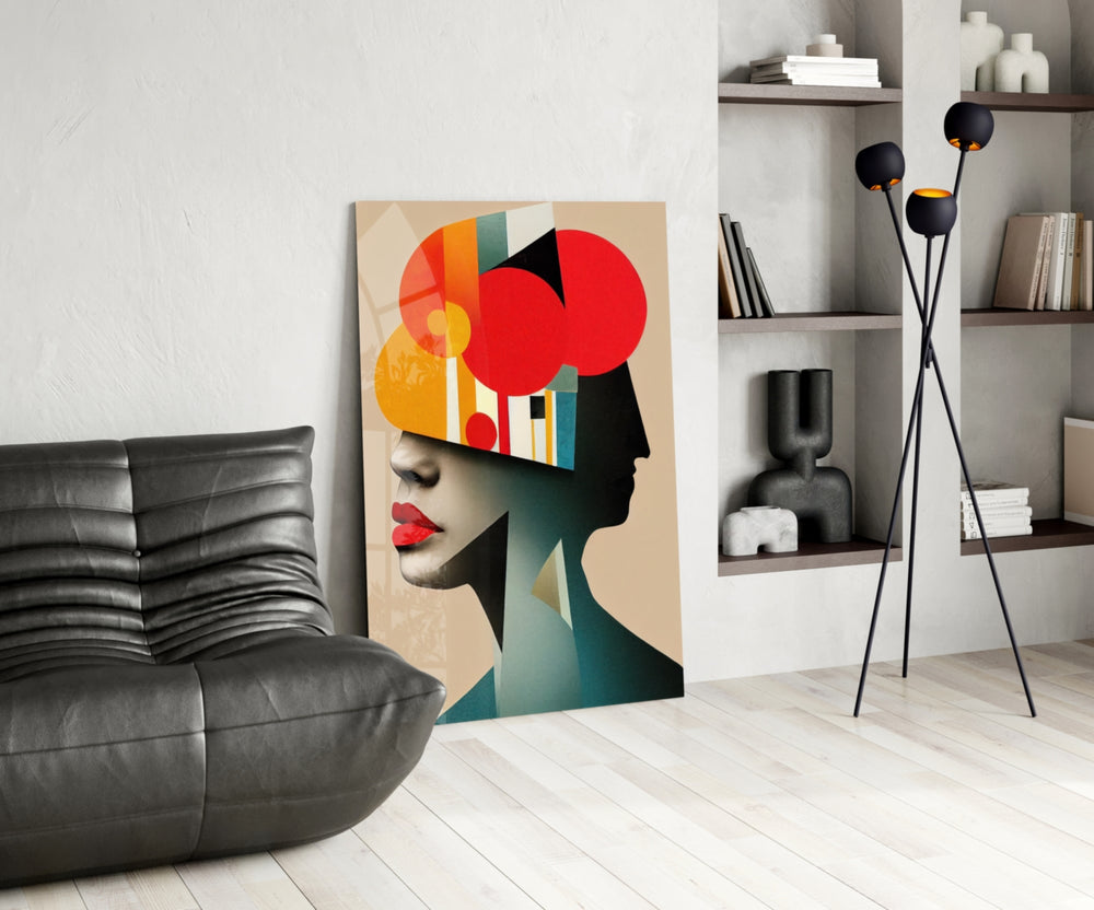Geometric Thoughts panel adding editorial calm to a reading nook