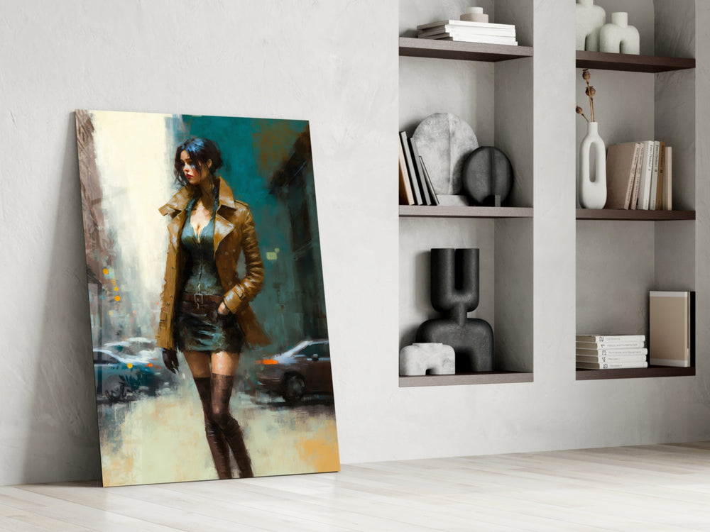 Pose Womanly glass print enhancing a vanity nook with fashion palette