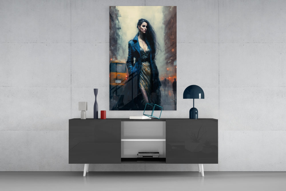 Stand Womanly panel catching lamp light to reveal its painterly hush