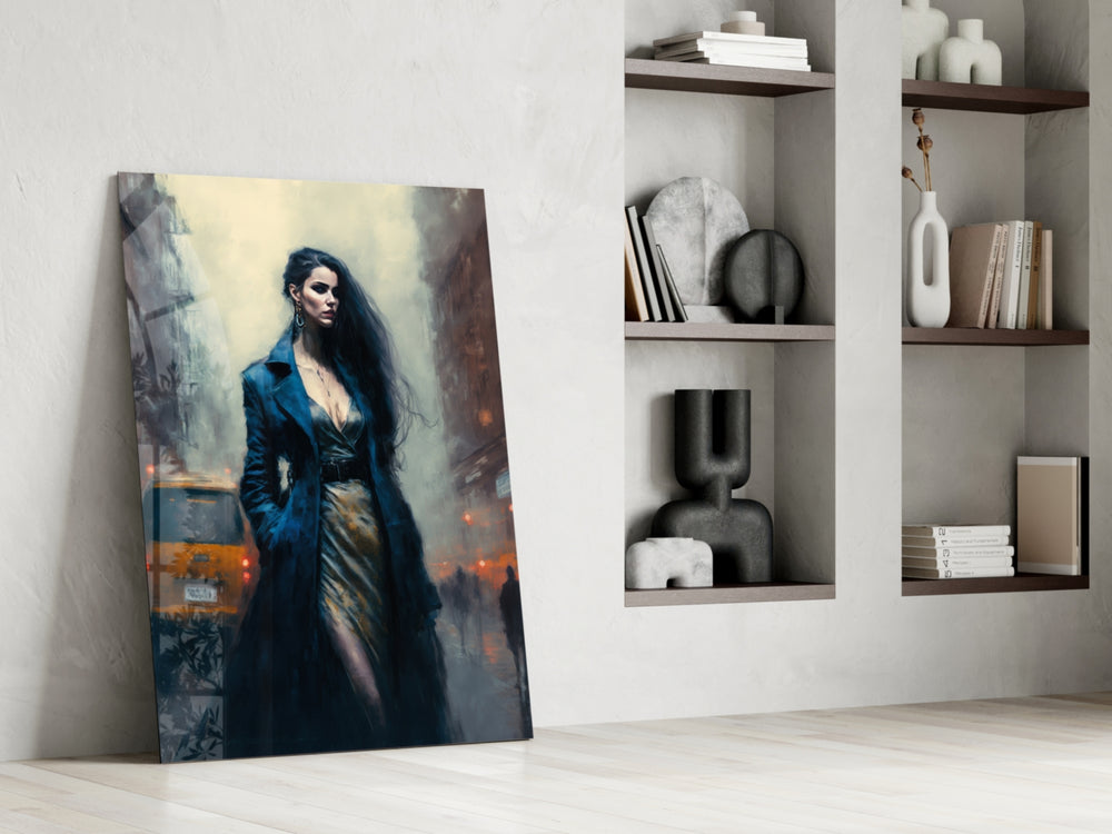 Stand Womanly glass print enhancing a vanity nook with fashion palette