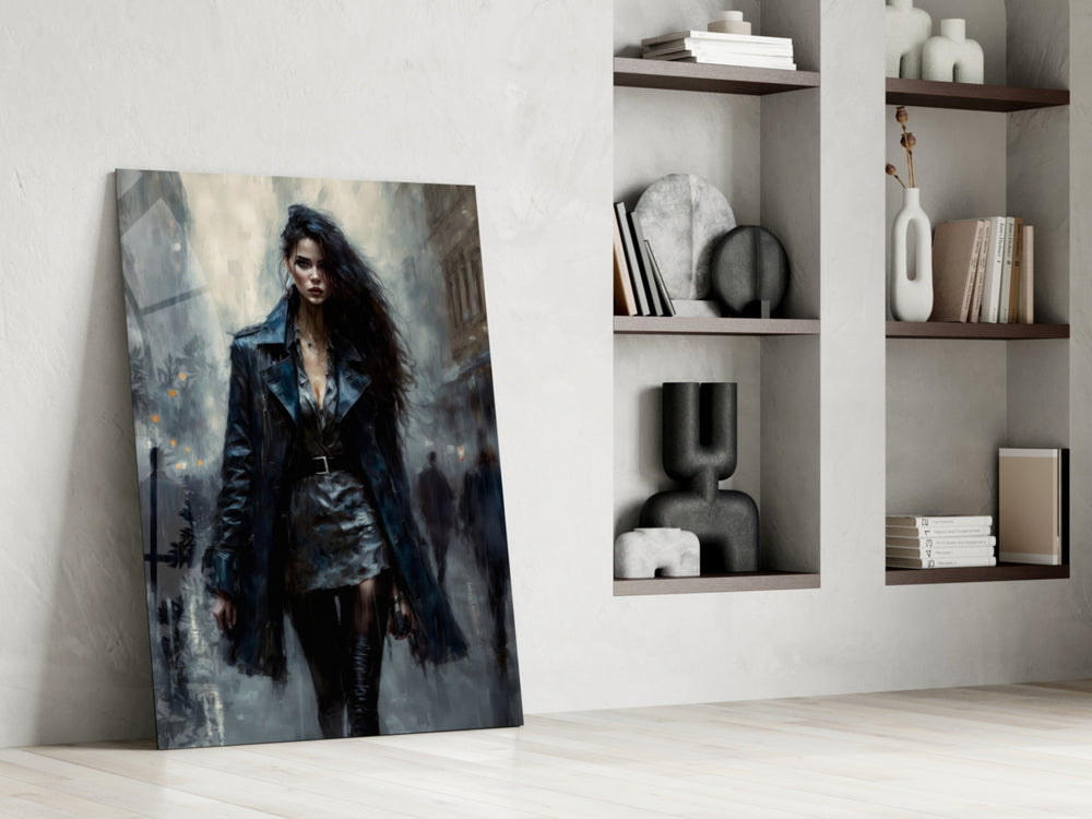 Walk Womanly glass print enhancing a vanity nook with fashion palette