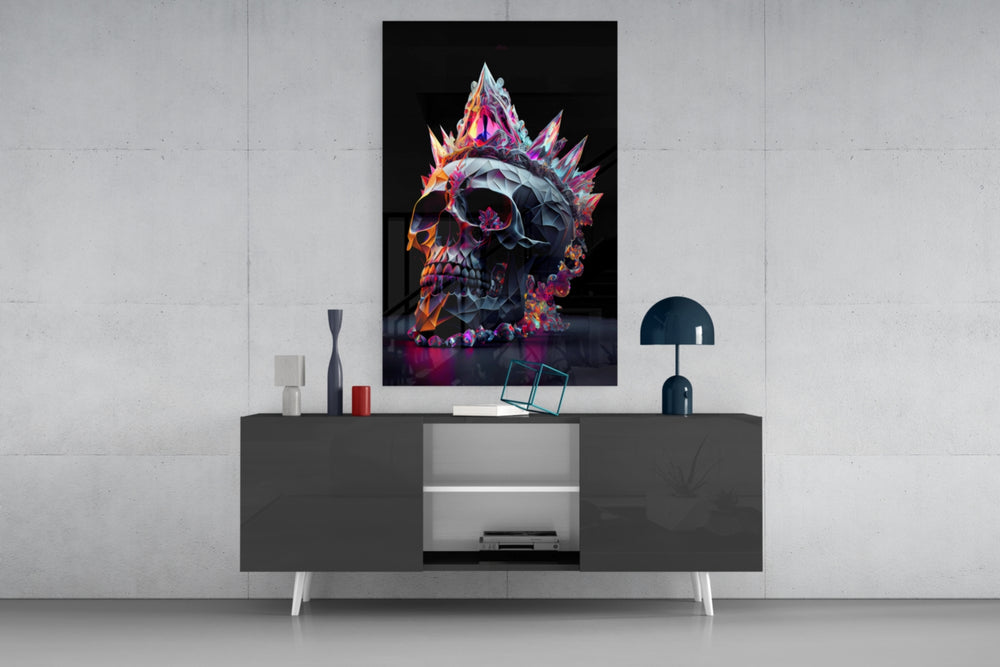 Diamond Skull panel catching lamp light to reveal its theatrical pulse