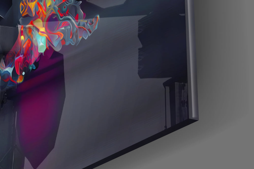 Crystal-crown artwork anchoring a wall with onyx-and-iridescent palette