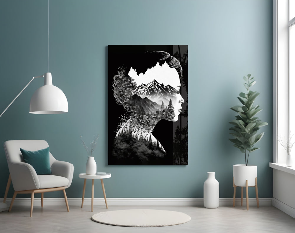 Forest in my Mind glass wall art styled above a console in a meditation corner