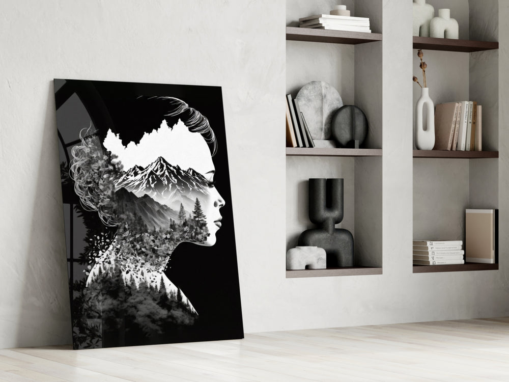 Forest in my Mind glass print enhancing a hallway with contemplative palette