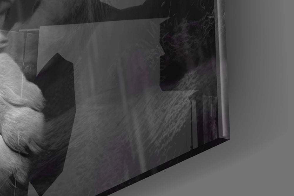 Thunderstorm-hunter artwork anchoring a wall with onyx-and-ember palette