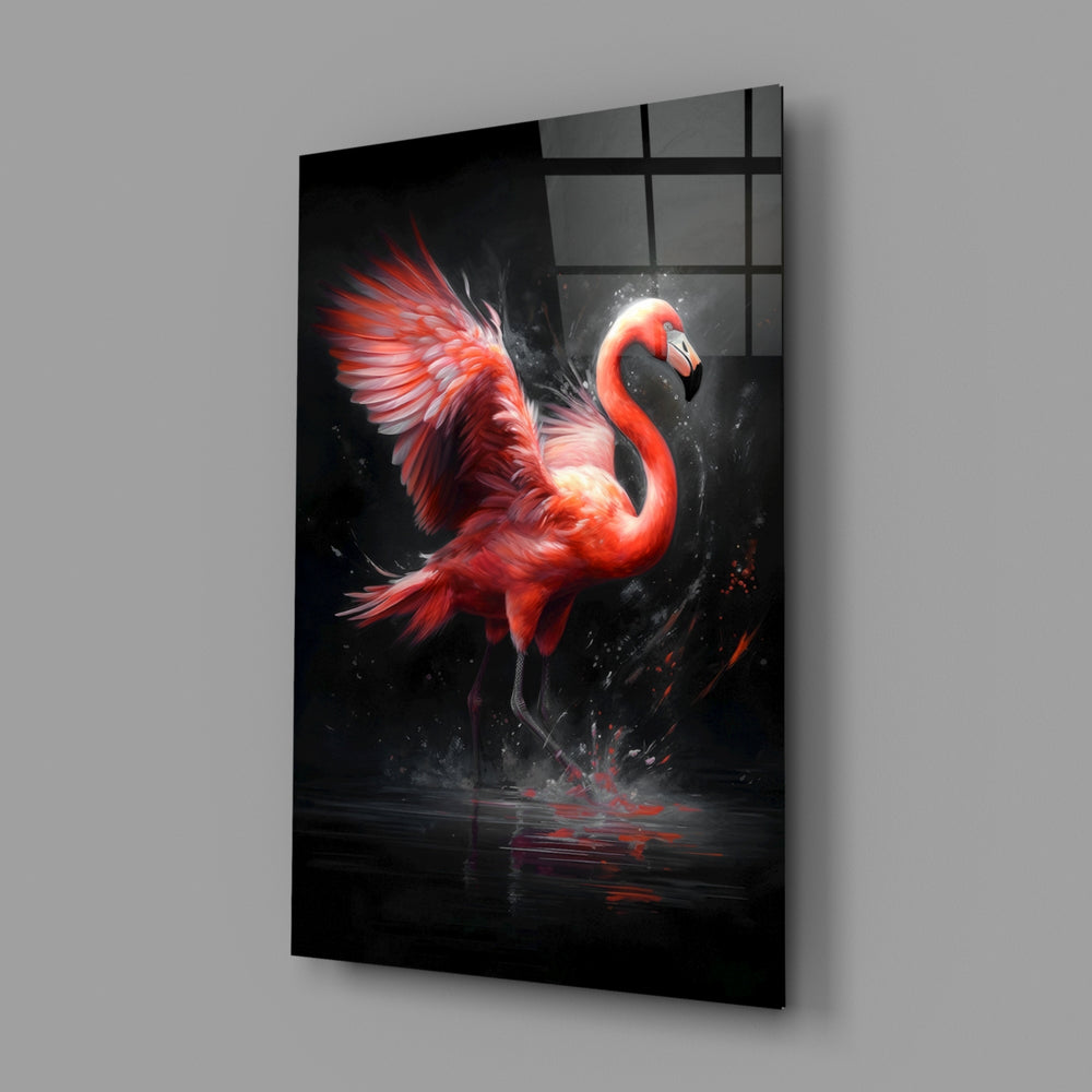 Dramatic-fauna panel bringing painterly fire to a contemporary dining room