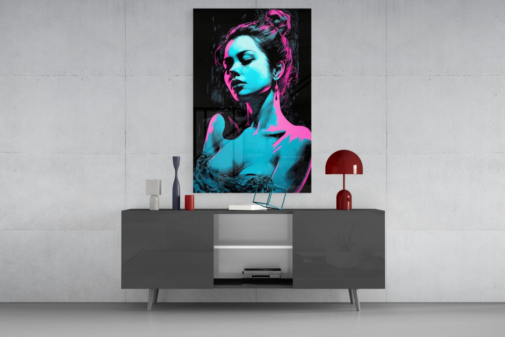 Girl panel catching lamp light to reveal its painterly pulse