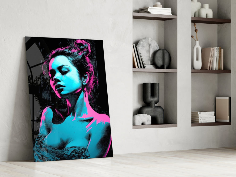 Girl glass print enhancing a vanity nook with neon palette