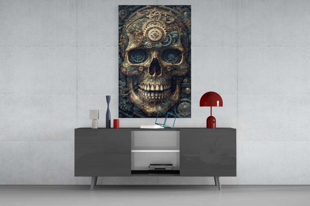 The Skull panel catching lamp light to reveal its painterly weight