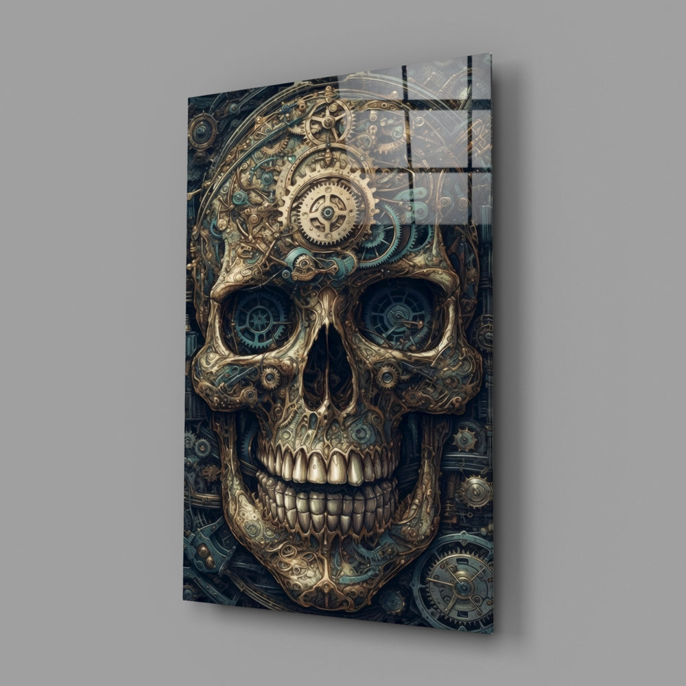 Steampunk-mechanical panel bringing painterly weight to a moody man cave