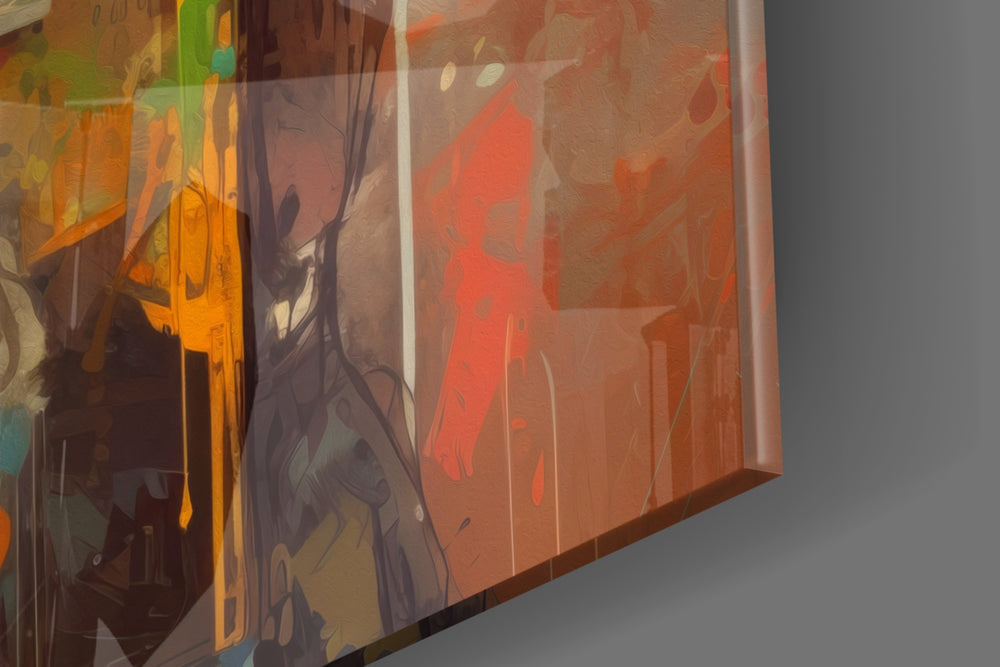 Retro-muse artwork anchoring a wall with mustard-and-rust palette