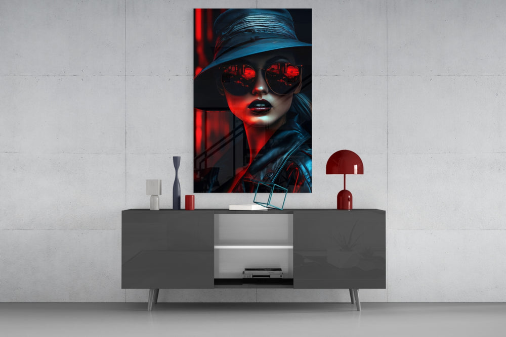 Style and Woman panel catching lamp light to reveal its cinematic glow