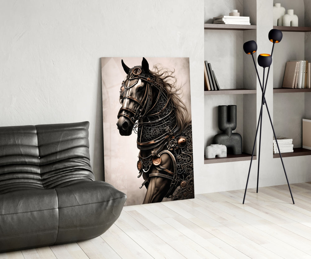 Warrior's Horse panel adding editorial drama to a hallway
