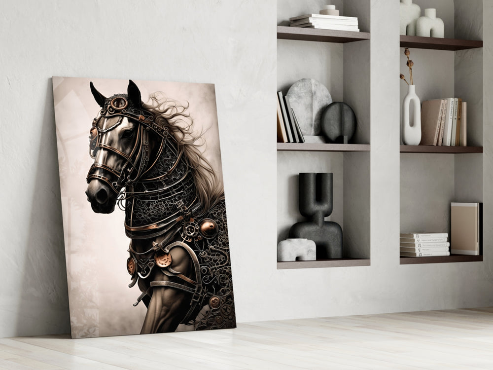 Warrior's Horse glass print enhancing a gallery wall with heroic palette