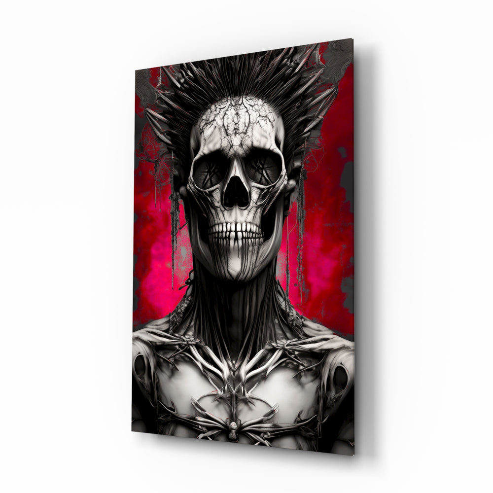 Warrior glass wall art displayed above a leather chair in a moody man cave