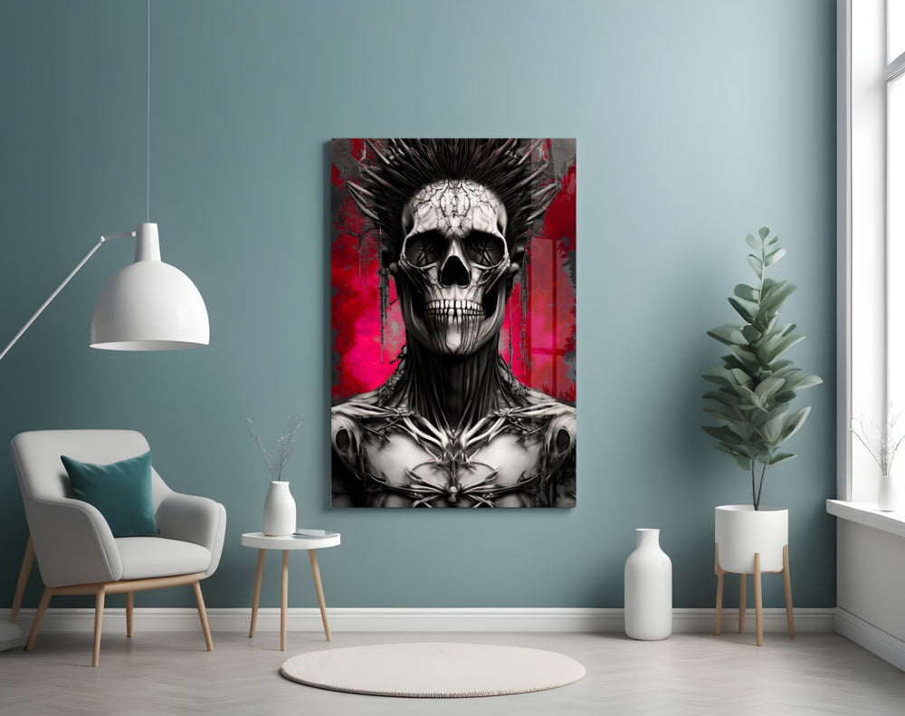 Warrior glass wall art styled above a sideboard in a media room