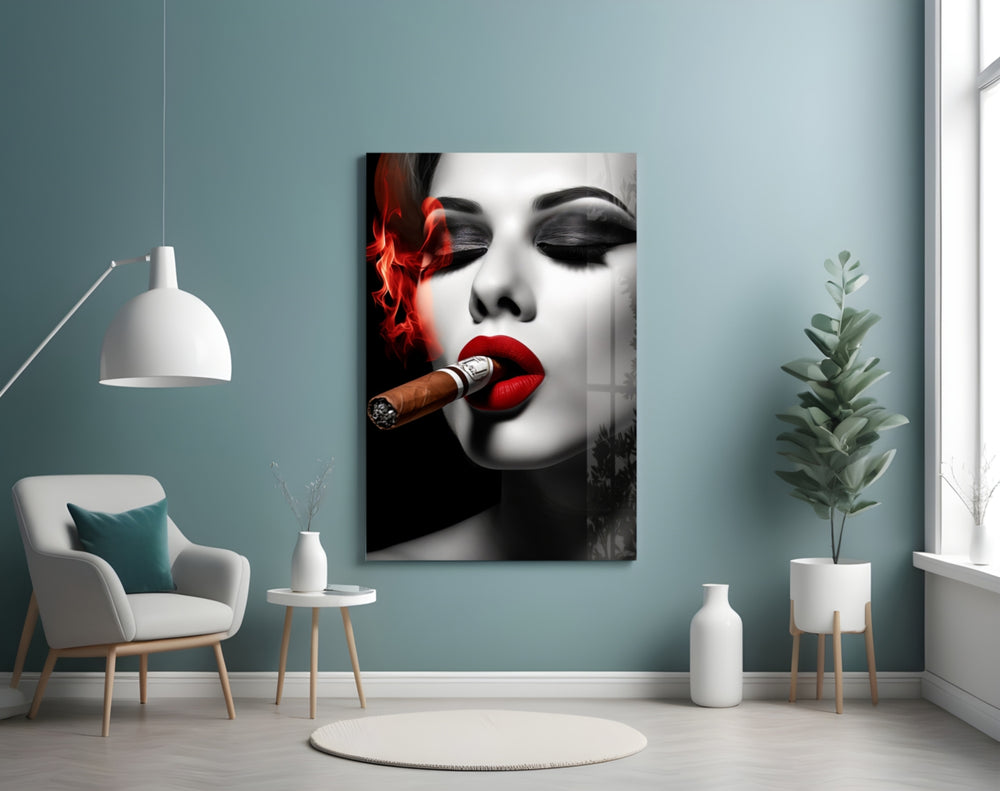 Cuban glass wall art styled above a velvet bench in a dressing room