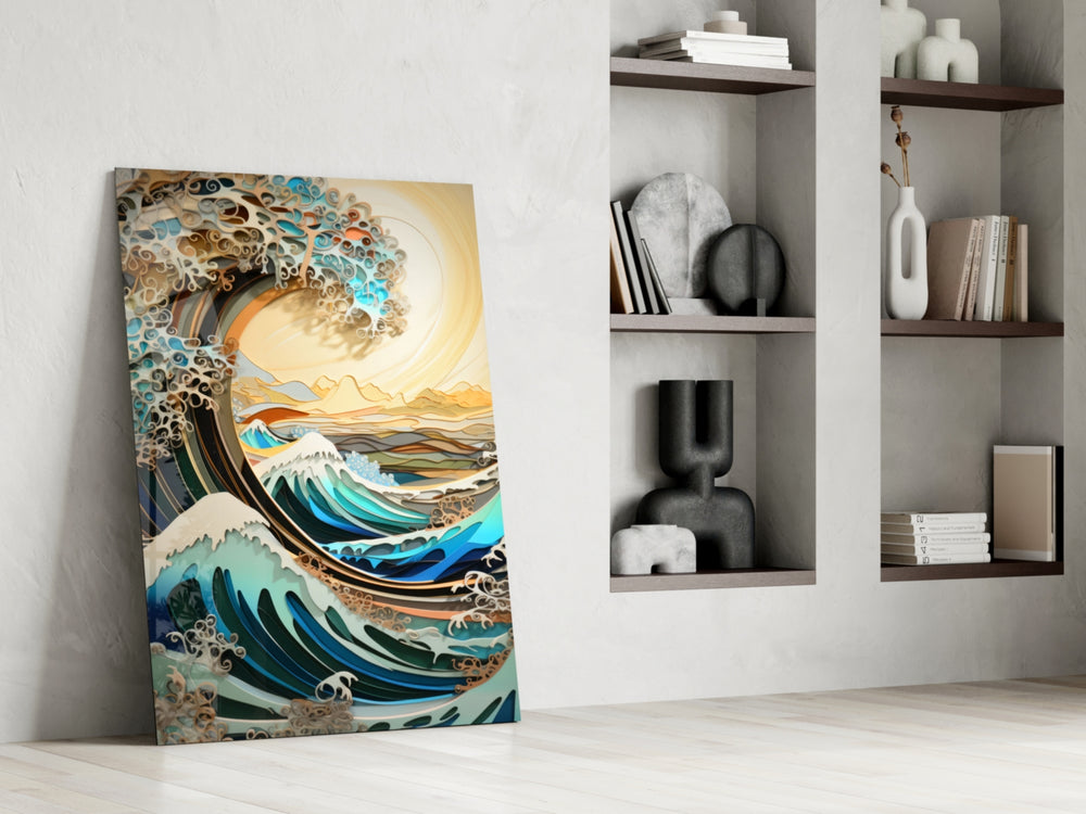 Waves, Trees or Mountains glass print enhancing an entry with nature-forward palette