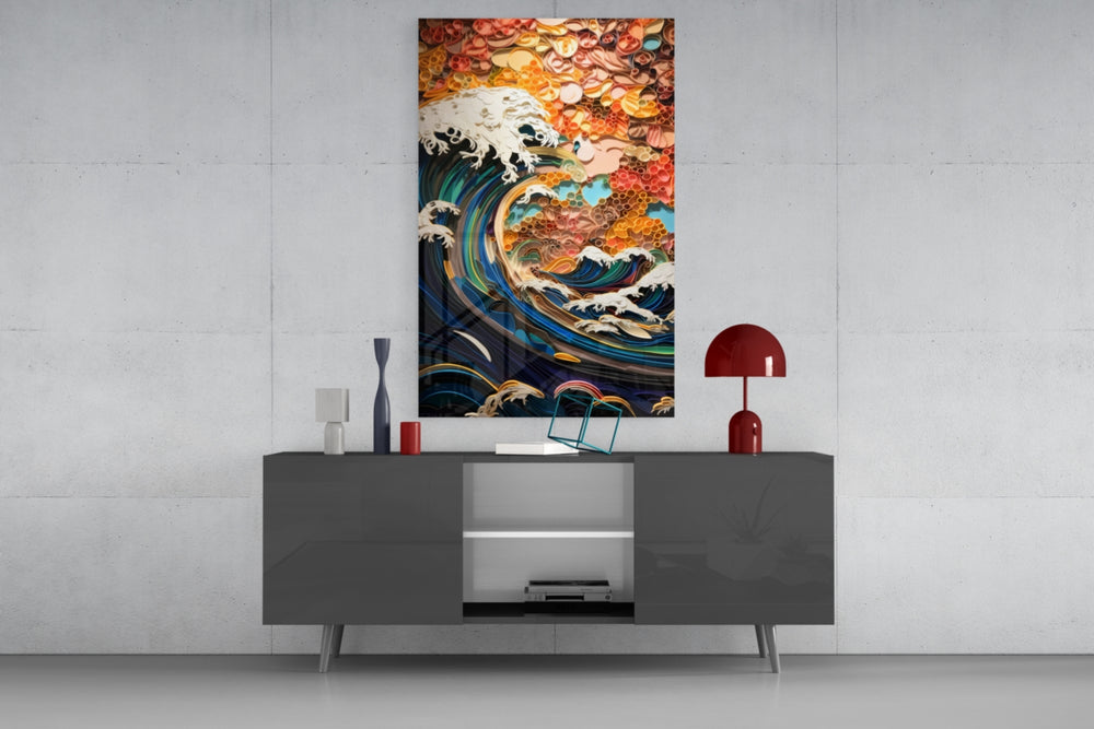 Waves, Trees or Mountains panel catching lamp light to reveal its quilled exuberance