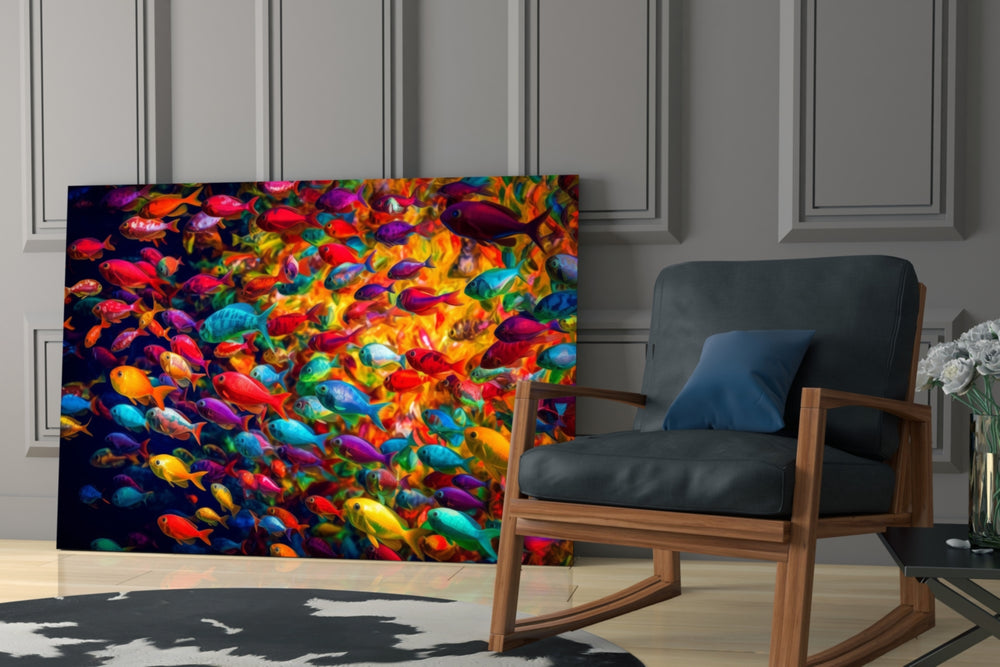 Fish World glass print enhancing a playroom with jewel-toned palette