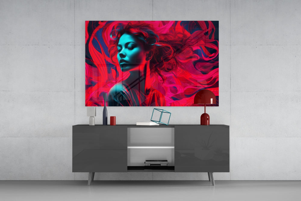Red Feelings panel catching lamp light to reveal its painterly fire