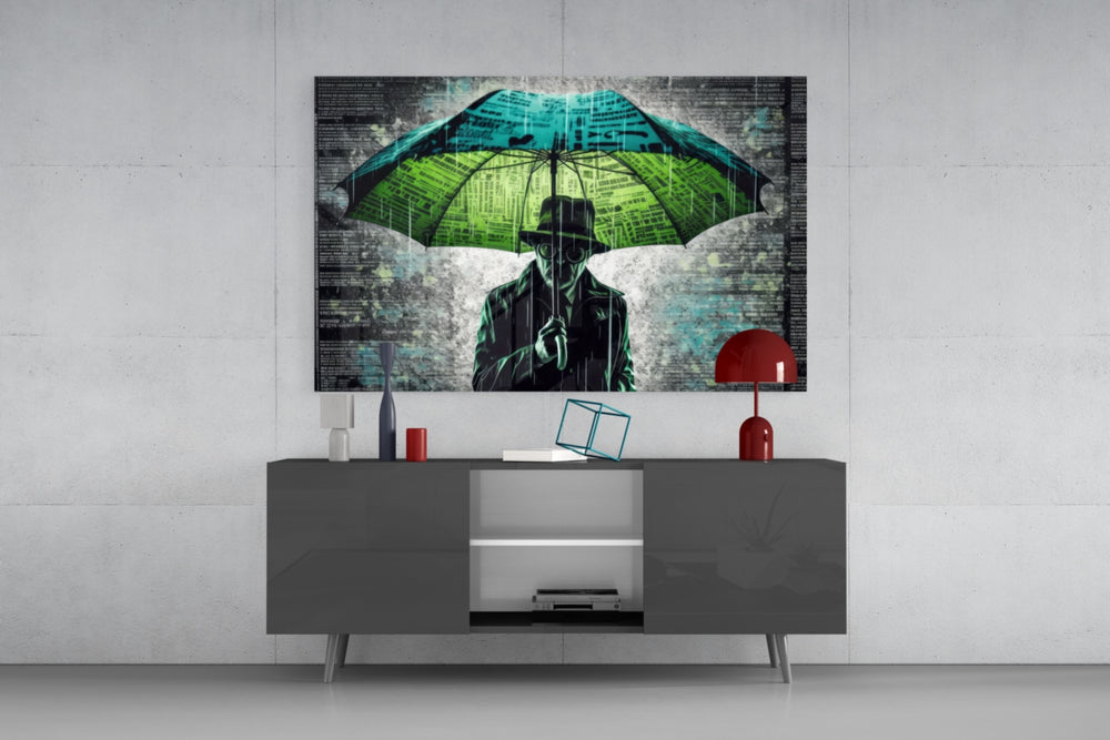 Rain of Answers panel catching lamp light to reveal its painterly mystery