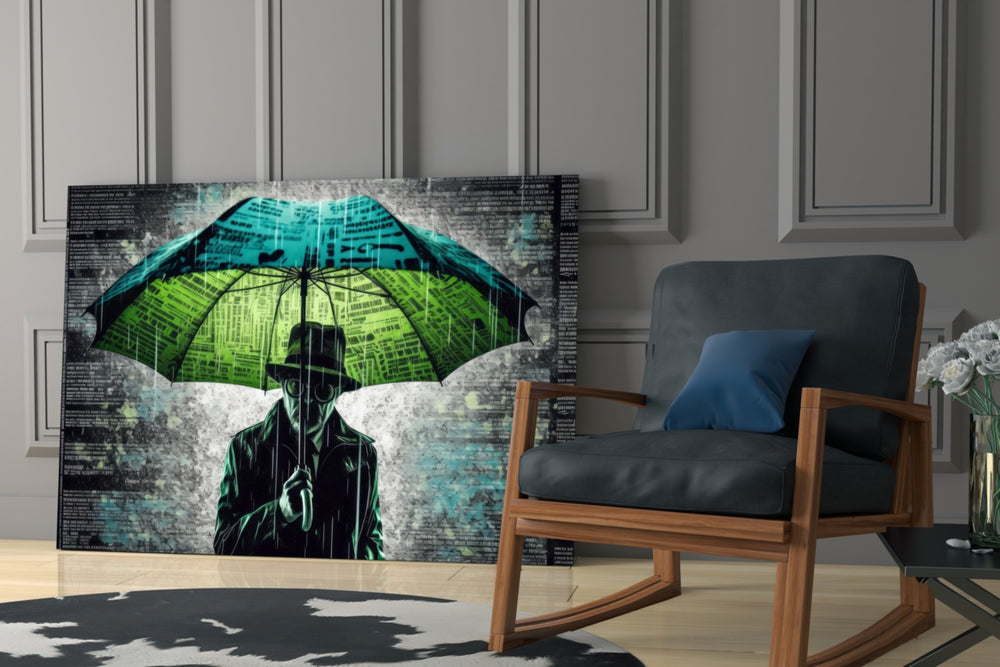 Rain of Answers glass print enhancing a media room with statement palette