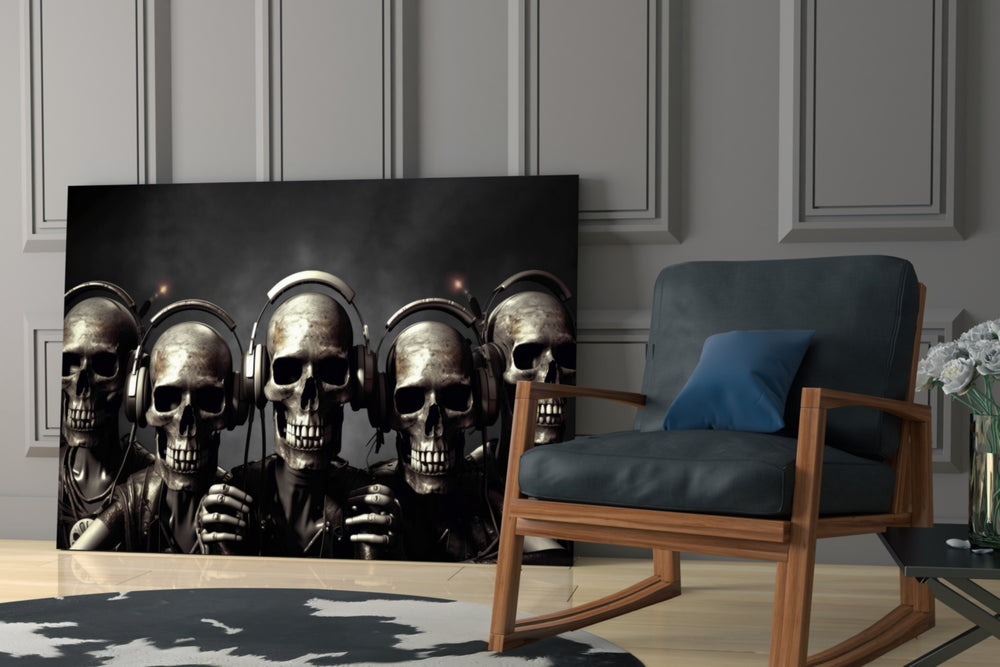 Skull Party glass print enhancing a den with statement palette