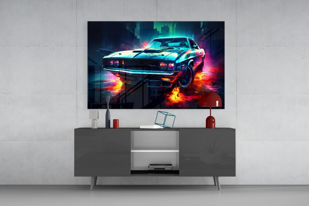 1970 Dodge Challenger panel catching lamp light to reveal its cinematic glow