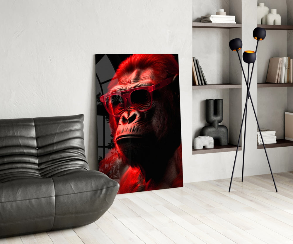Ape the Thinker panel adding editorial intellect to a hallway