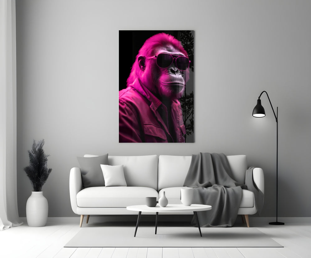 Ape the Cool close-up showing pink aviator sunglasses and fuchsia rim light