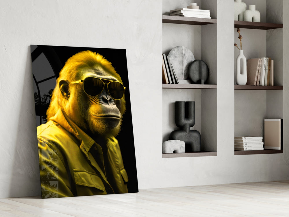 Ape the Cool glass print enhancing a den with statement palette