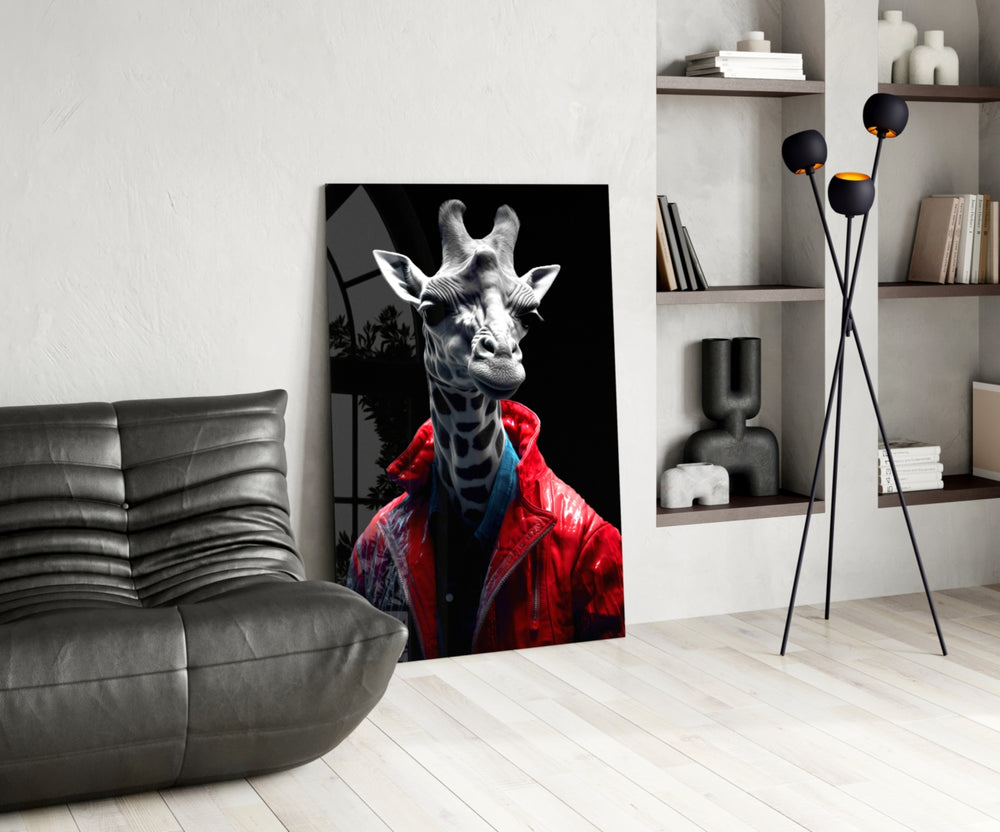 Stylish Giraffe panel adding editorial pulse to a hallway