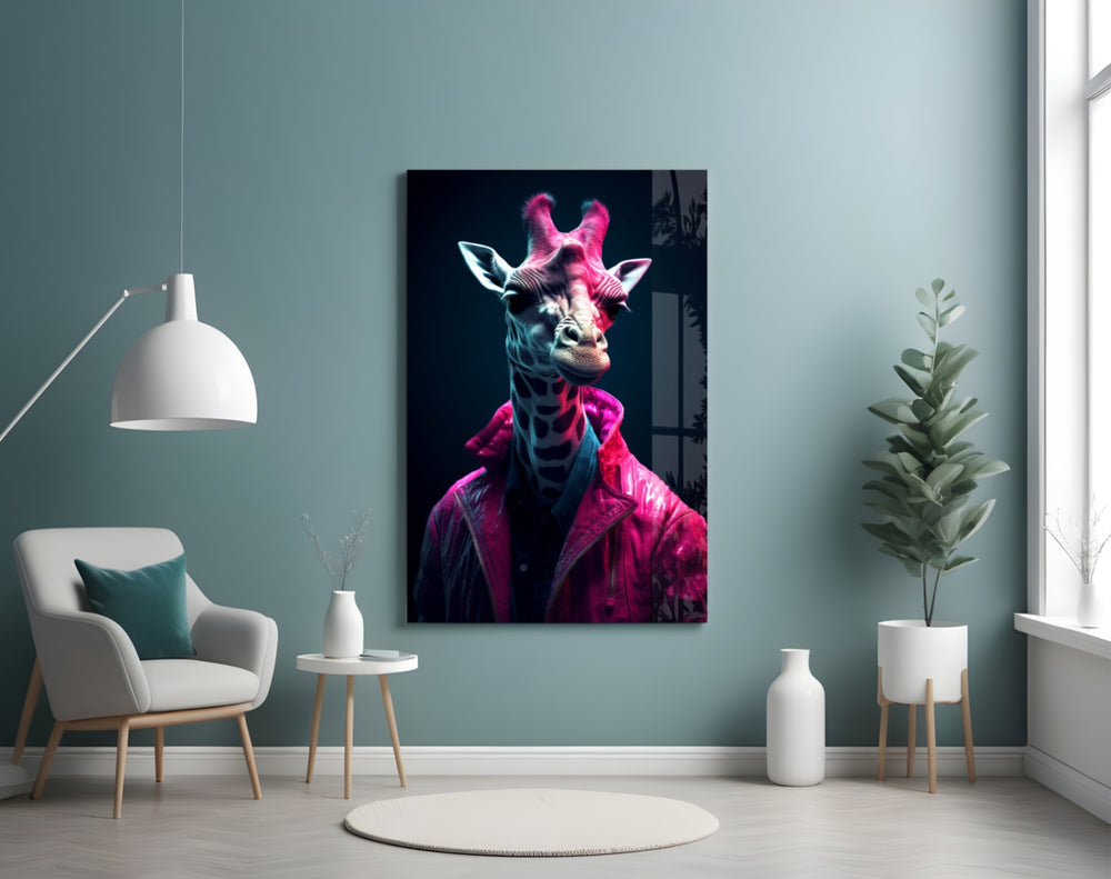 Stylish Giraffe glass wall art styled above a daybed in a child's bedroom
