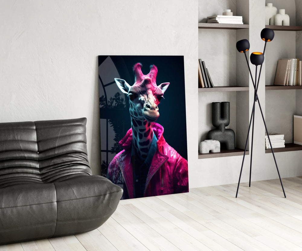 Stylish Giraffe panel adding editorial pulse to a hallway