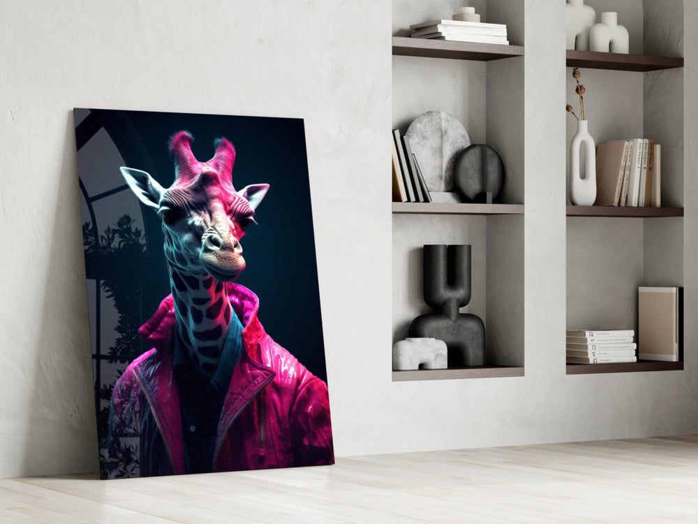 Stylish Giraffe glass print enhancing a powder room with statement palette