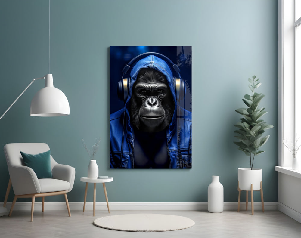 Rebellios Ape glass wall art styled above a desk in a teen bedroom