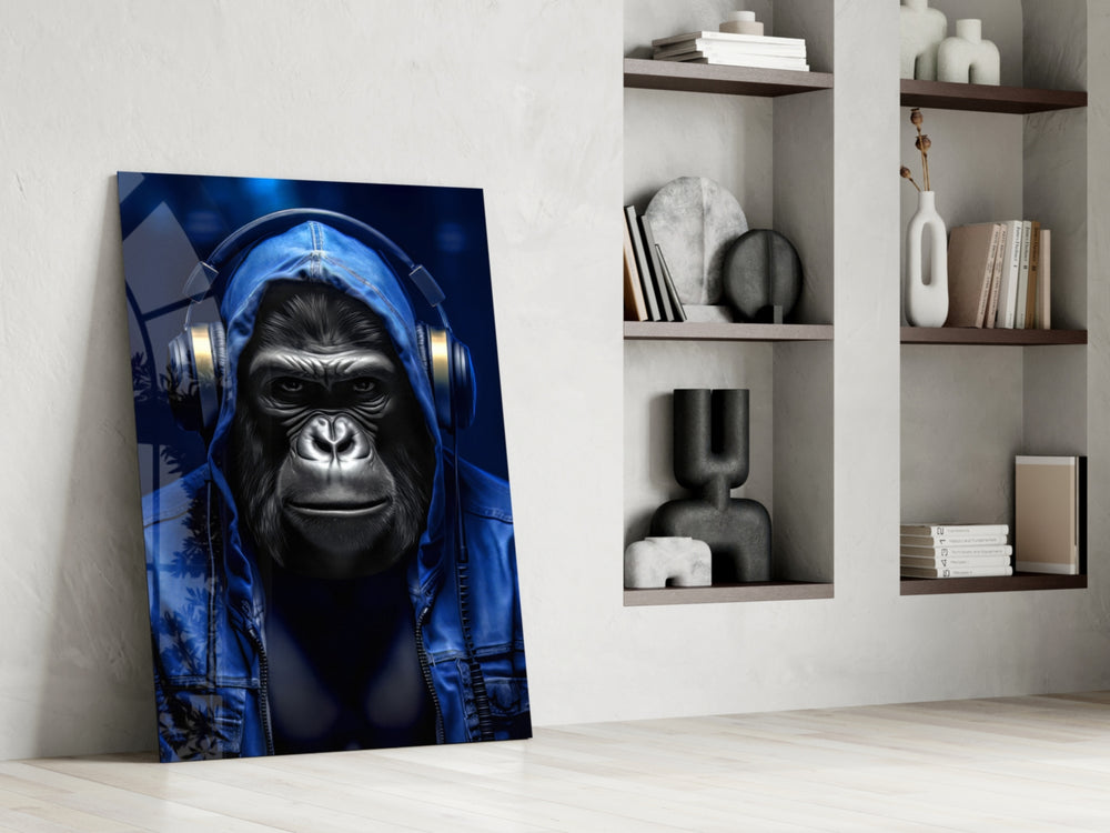 Rebellios Ape glass print enhancing a den with statement palette