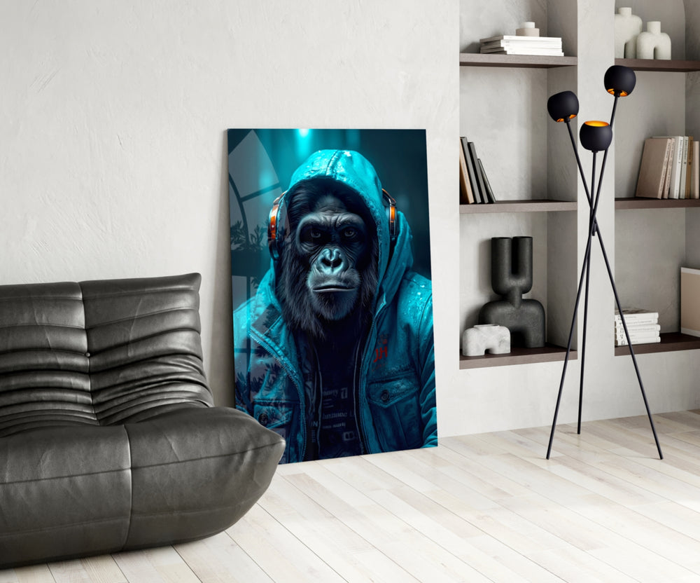 Music and the Ape panel adding editorial drama to a hallway