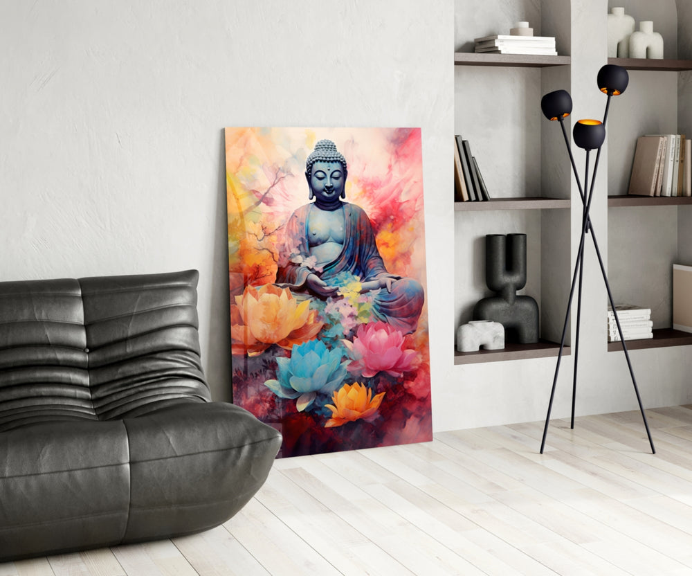 Buddha panel adding editorial hush to a hallway