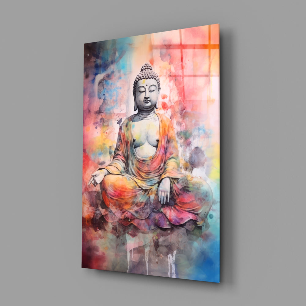 Aquarelle-spiritual panel bringing watercolor exuberance to a quiet meditation nook