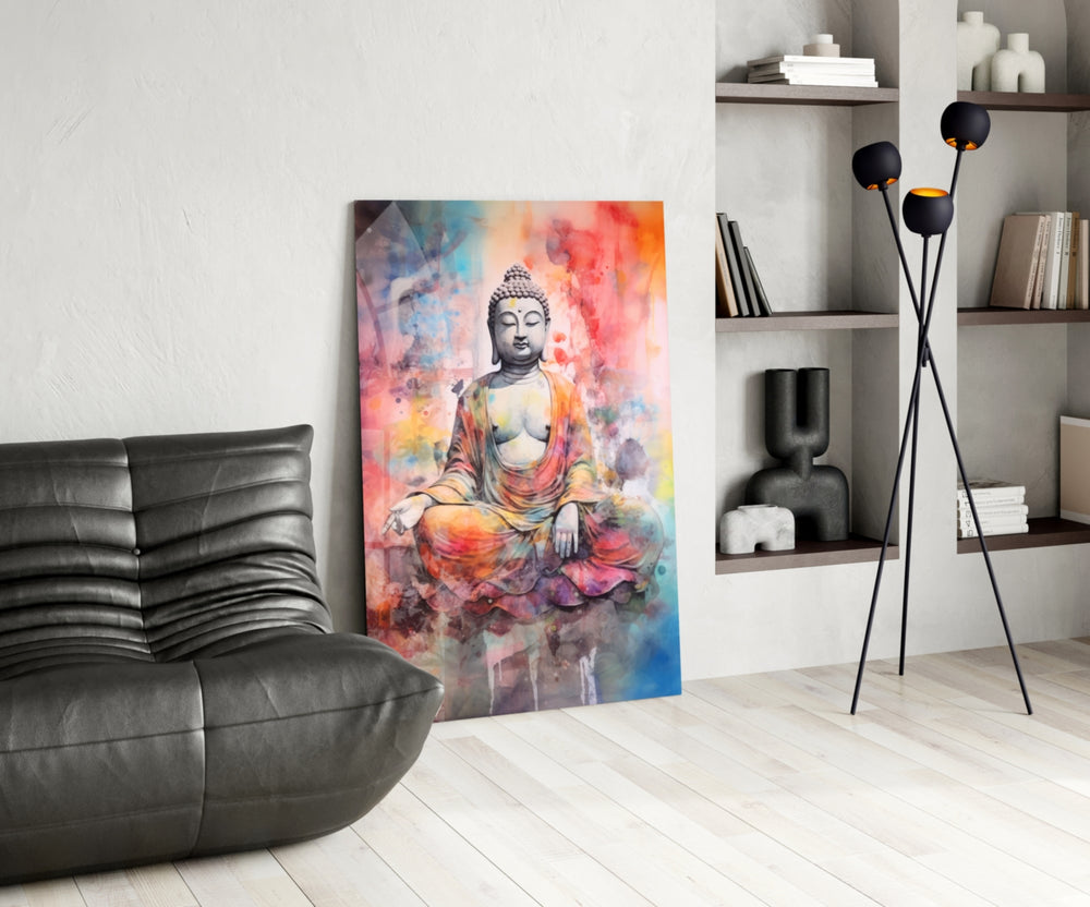 Buddha panel adding editorial hush to a hallway